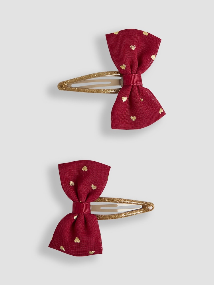 JoJo Maman Bébé Wine Glitter Bow Clips 2 Pack - Image 1 of 3