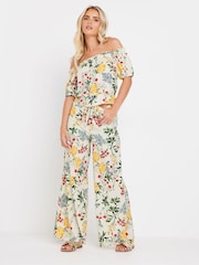 PixieGirl Petite White Multi Floral Wide Leg Trousers - Image 1 of 5