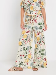 PixieGirl Petite White Multi Floral Wide Leg Trousers - Image 2 of 5