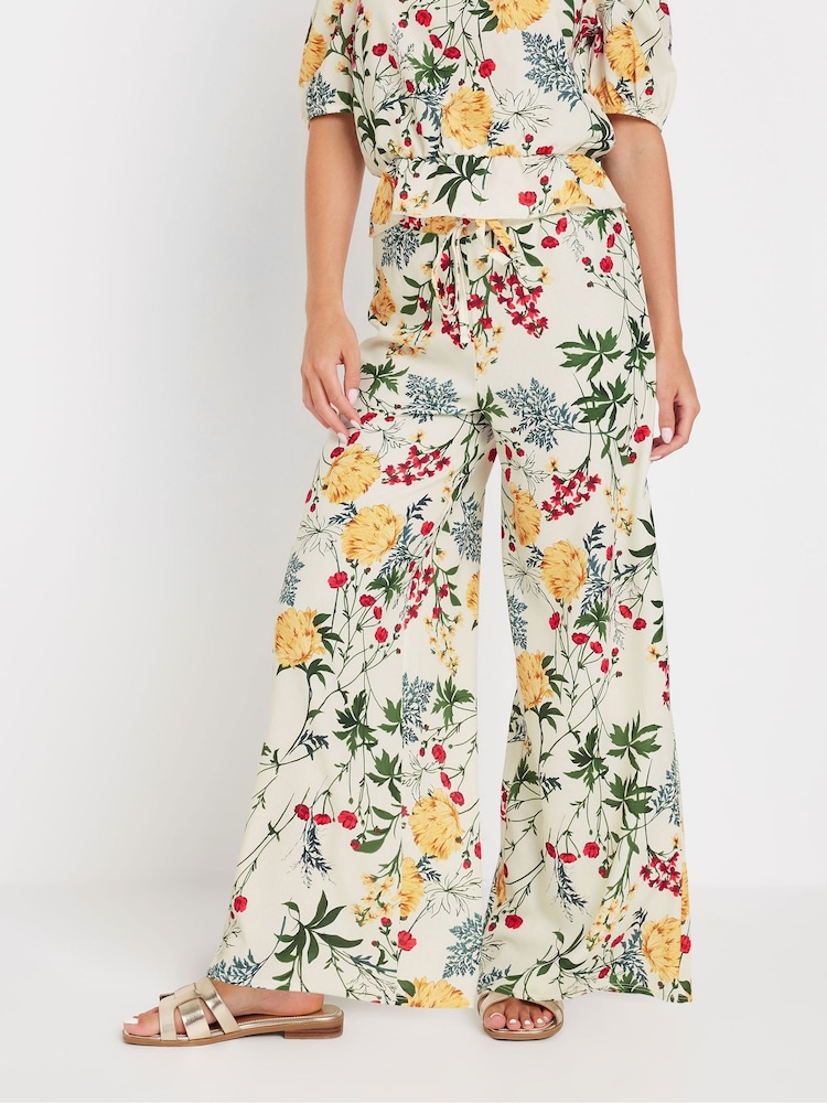 PixieGirl Petite White Multi Floral Wide Leg Trousers - Image 2 of 5