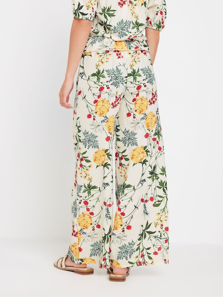 PixieGirl Petite White Multi Floral Wide Leg Trousers - Image 3 of 5