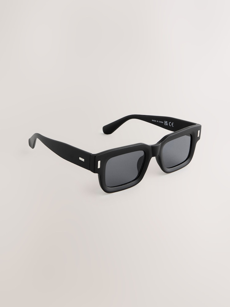 Black Rectangular Chunky Frame Sunglasses - Image 3 of 6