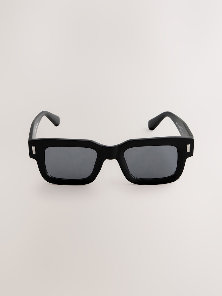 Black Rectangular Chunky Frame Sunglasses - Image 4 of 6