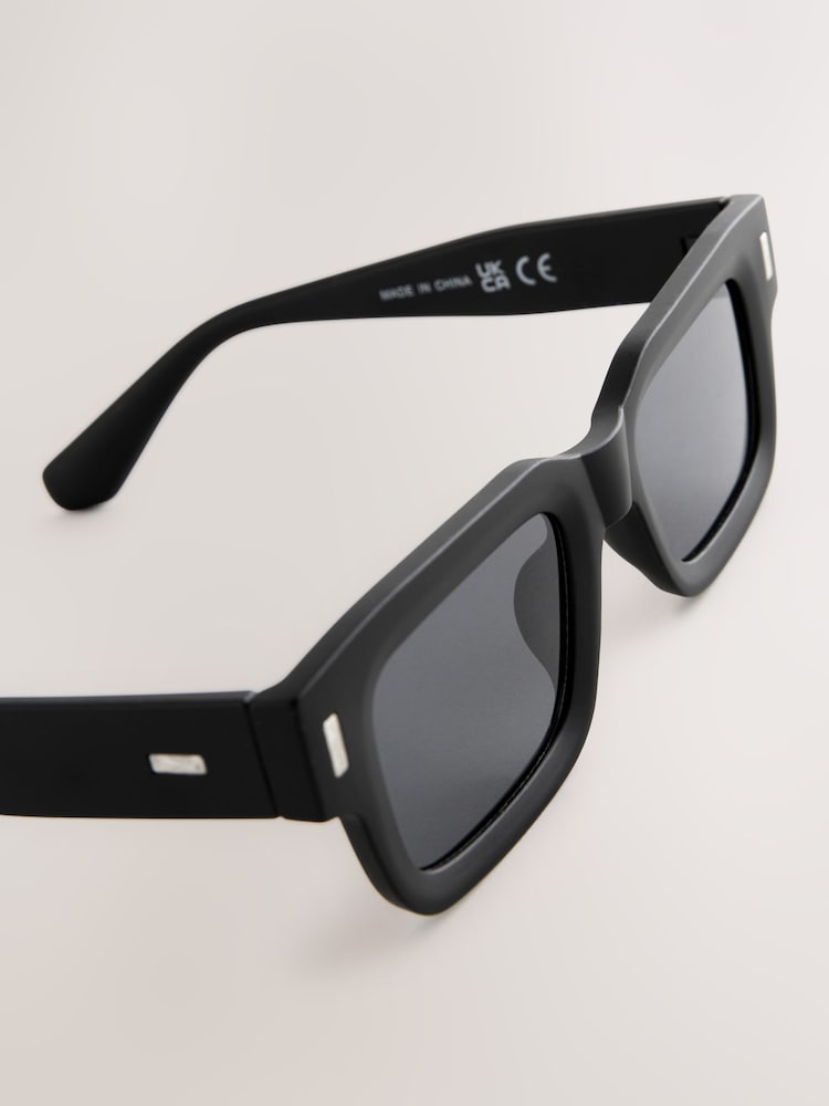 Black Rectangular Chunky Frame Sunglasses - Image 5 of 6