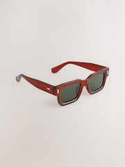 棕色 - Rectangular Chunky Frame Sunglasses - 圖片 1，共 3