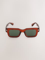 棕色 - Rectangular Chunky Frame Sunglasses - 圖片 2，共 3
