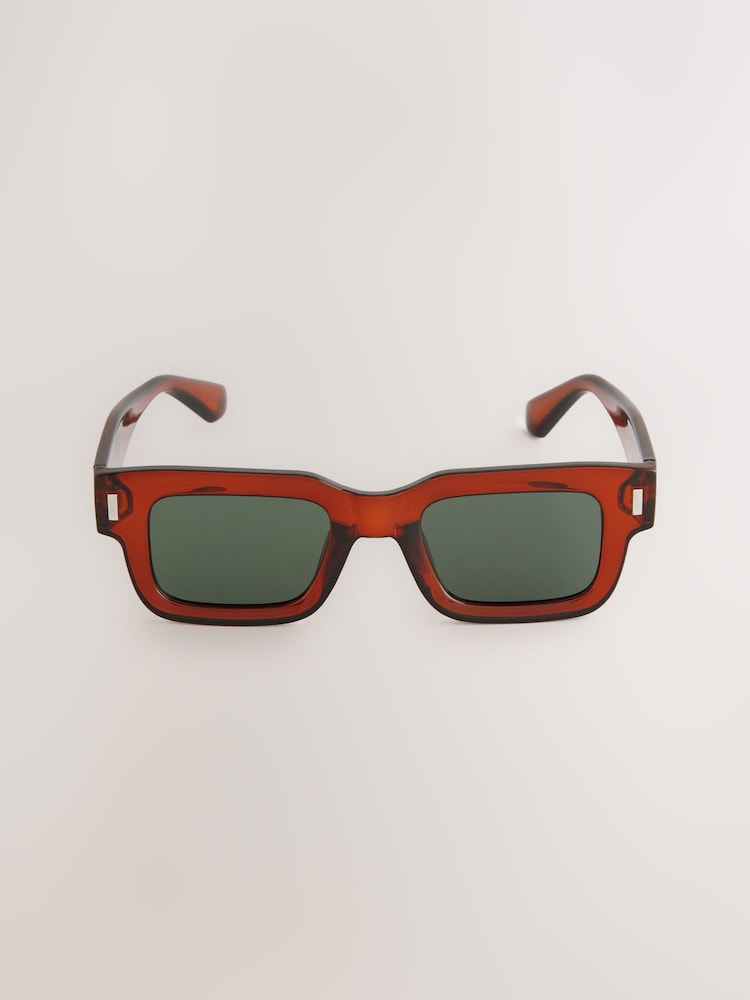 棕色 - Rectangular Chunky Frame Sunglasses - 圖片 2，共 3