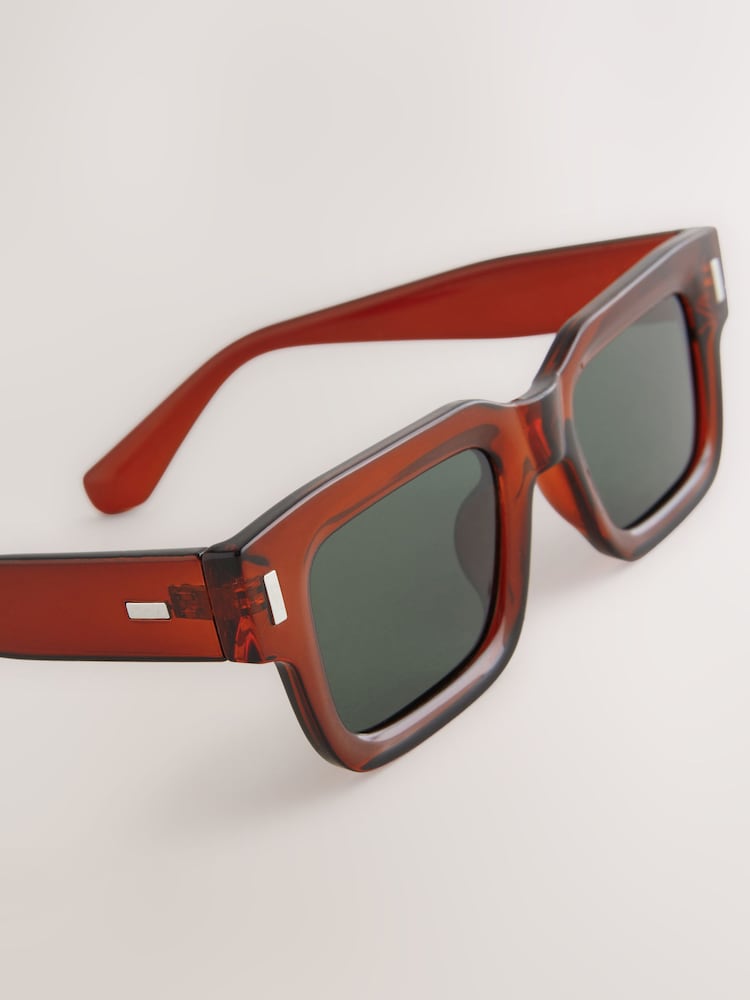 棕色 - Rectangular Chunky Frame Sunglasses - 圖片 3，共 3