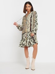 PixieGirl Petite Brown Boho Patchwork Tiered Dress - Image 2 of 4