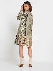 PixieGirl Petite Brown Boho Patchwork Tiered Dress - Image 4 of 4