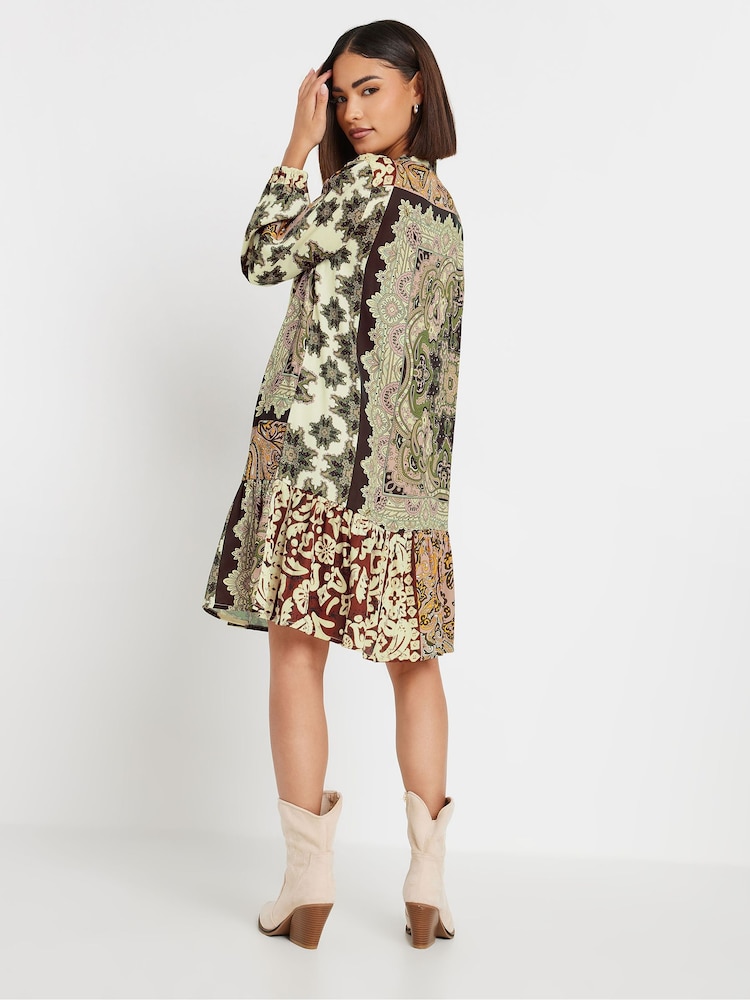 PixieGirl Petite Brown Boho Patchwork Tiered Dress - Image 4 of 4