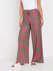 PixieGirl Petite Green & Pink Tropical Wide Leg Trousers - Image 2 of 5