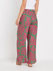 PixieGirl Petite Green & Pink Tropical Wide Leg Trousers - Image 3 of 5