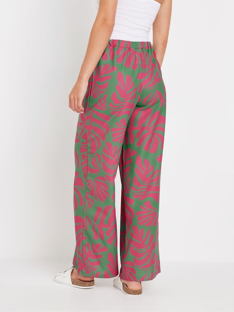 PixieGirl Petite Green & Pink Tropical Wide Leg Trousers - Image 3 of 5