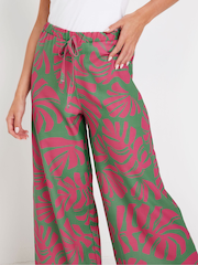 PixieGirl Petite Green & Pink Tropical Wide Leg Trousers - Image 4 of 5