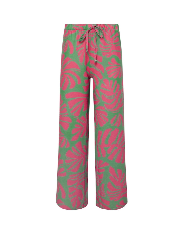 PixieGirl Petite Green & Pink Tropical Wide Leg Trousers - Image 5 of 5