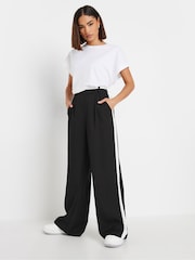 PixieGirl Petite Black Side Stripe Contrast Wide Leg Trousers - Image 1 of 6
