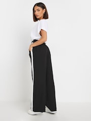PixieGirl Petite Black Side Stripe Contrast Wide Leg Trousers - Image 3 of 6