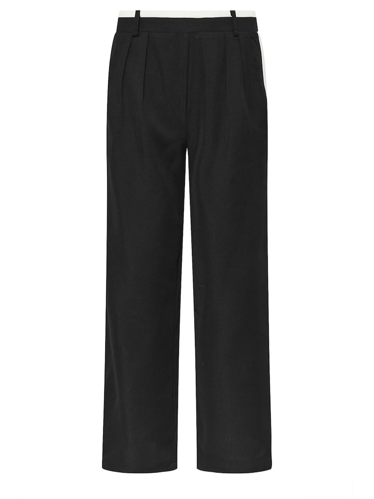 PixieGirl Petite Black Side Stripe Contrast Wide Leg Trousers - Image 6 of 6