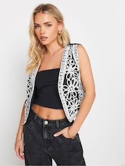 PixieGirl Petite Black Floral Embroidered 100% Cotton Waistcoat - Image 1 of 5