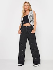 PixieGirl Petite Black Floral Embroidered 100% Cotton Waistcoat - Image 2 of 5