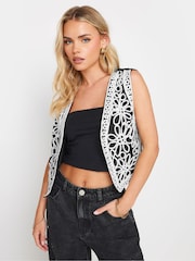 PixieGirl Petite Black Floral Embroidered 100% Cotton Waistcoat - Image 4 of 5