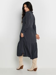 PixieGirl Petite Black Long Sleeve Acid Wash Button Smock Dress - Image 3 of 5
