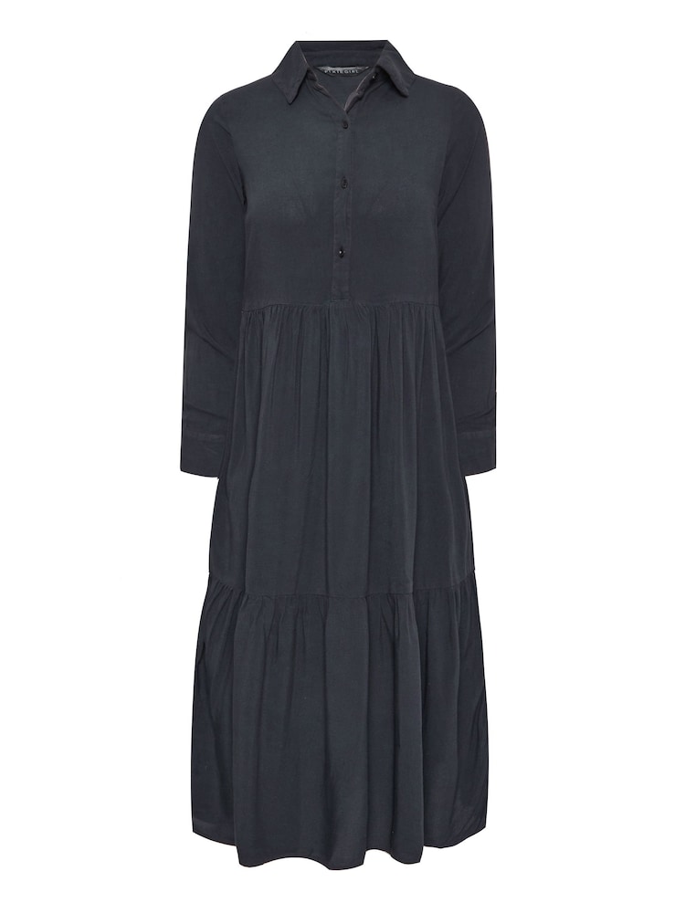PixieGirl Petite Black Long Sleeve Acid Wash Button Smock Dress - Image 5 of 5