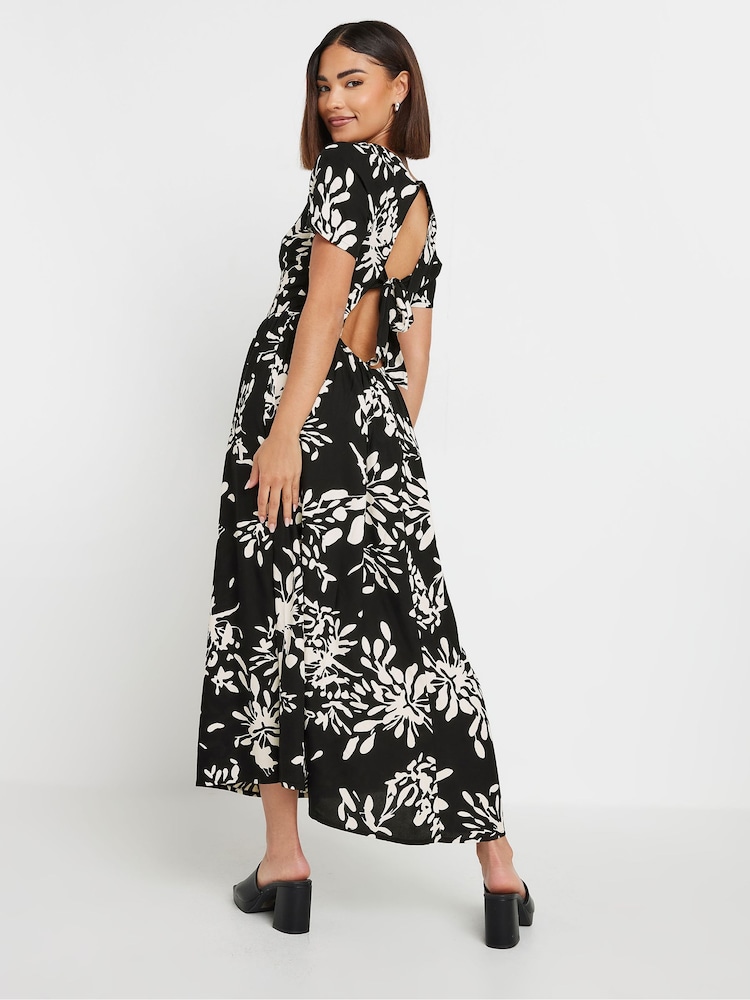PixieGirl Petite Black Mono Open Back Bow Midi Dress - Image 2 of 5