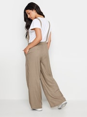 PixieGirl Petite Beige Brown Check Print Wide Leg Dungarees - Image 3 of 5