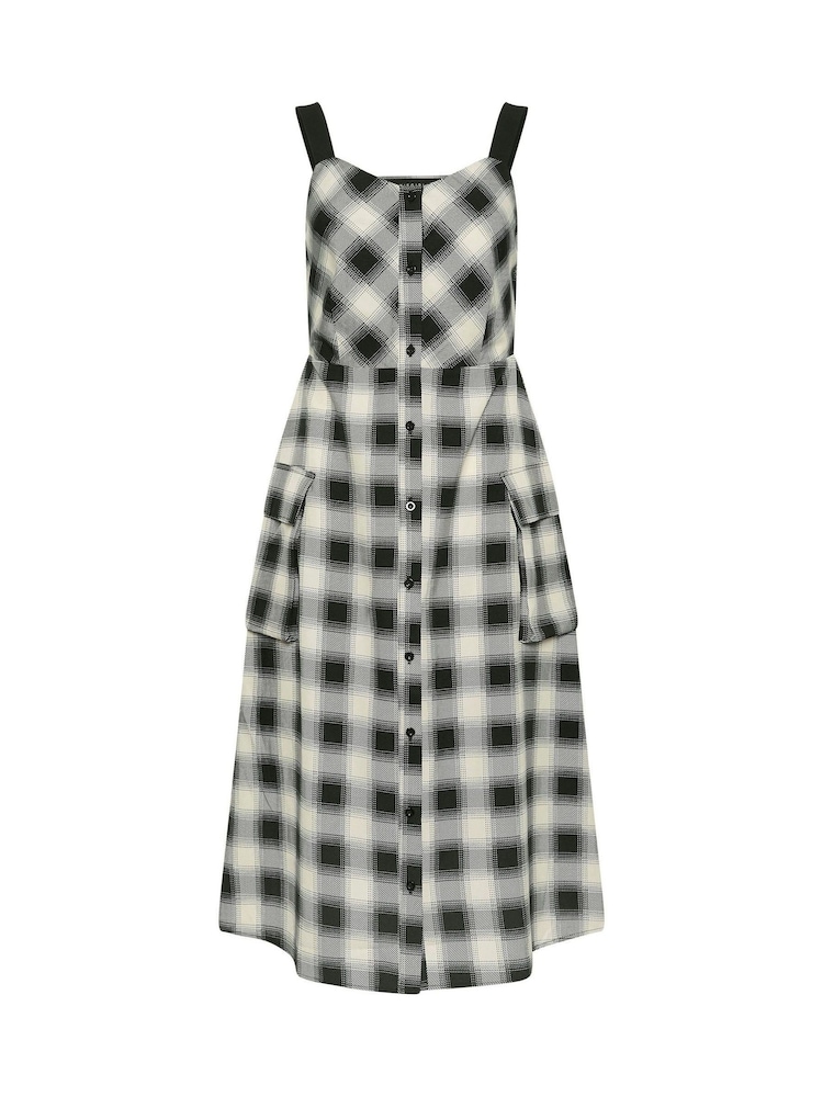 PixieGirl Petite Black Check Button Thru Maxi Dress - Image 5 of 5