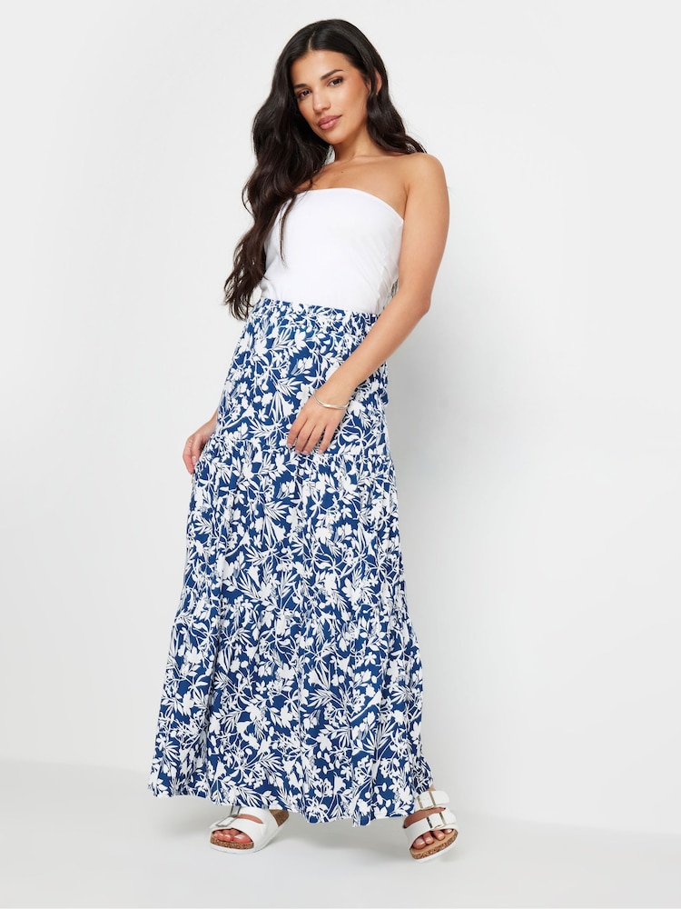 PixieGirl Petite Blue Floral Print Tiered Maxi Skirt - Image 1 of 5