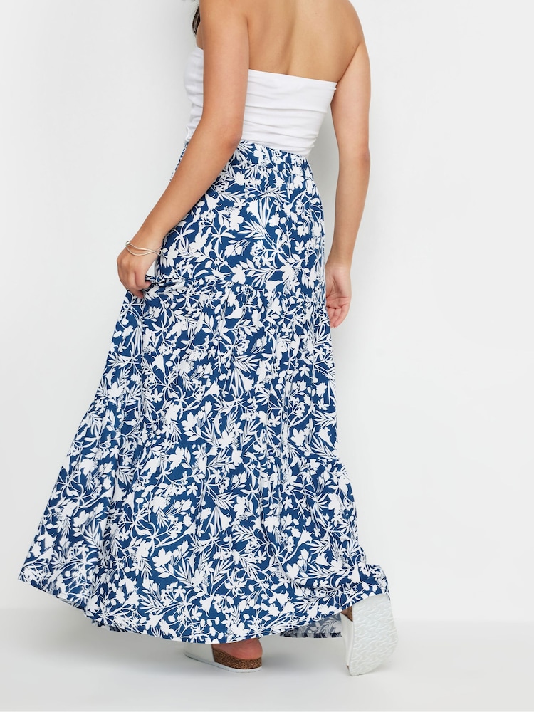 PixieGirl Petite Blue Floral Print Tiered Maxi Skirt - Image 3 of 5