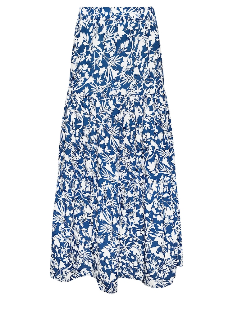 PixieGirl Petite Blue Floral Print Tiered Maxi Skirt - Image 5 of 5