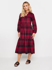 PixieGirl Petite Red 100% Cotton Check Tiered Midaxi Dress - Image 1 of 5