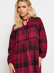 PixieGirl Petite Red 100% Cotton Check Tiered Midaxi Dress - Image 2 of 5