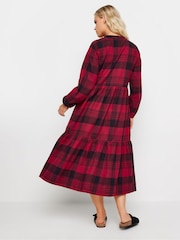 PixieGirl Petite Red 100% Cotton Check Tiered Midaxi Dress - Image 3 of 5