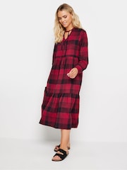 PixieGirl Petite Red 100% Cotton Check Tiered Midaxi Dress - Image 4 of 5