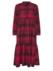 PixieGirl Petite Red 100% Cotton Check Tiered Midaxi Dress - Image 5 of 5