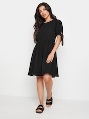 PixieGirl Petite Black Tie Sleeve 100% Cotton Textured Smock Dress - Image 1 of 5