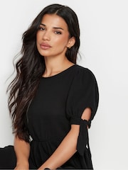 PixieGirl Petite Black Tie Sleeve 100% Cotton Textured Smock Dress - Image 2 of 5