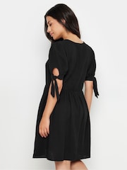 PixieGirl Petite Black Tie Sleeve 100% Cotton Textured Smock Dress - Image 3 of 5