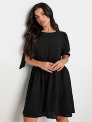 PixieGirl Petite Black Tie Sleeve 100% Cotton Textured Smock Dress - Image 4 of 5