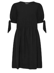 PixieGirl Petite Black Tie Sleeve 100% Cotton Textured Smock Dress - Image 5 of 5