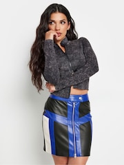 PixieGirl Petite Black & Blue Colour Block Motor Sport Mini Skirt - Image 5 of 6