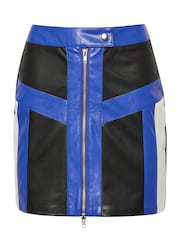 PixieGirl Petite Black & Blue Colour Block Motor Sport Mini Skirt - Image 6 of 6