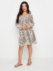 PixieGirl Petite Brown Leopard Print Smock Mini Dress - Image 3 of 5