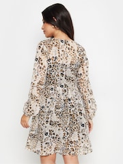 PixieGirl Petite Brown Leopard Print Smock Mini Dress - Image 4 of 5