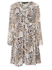 PixieGirl Petite Brown Leopard Print Smock Mini Dress - Image 5 of 5
