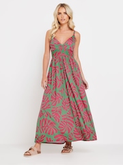 PixieGirl Petite Green Leaf Print Maxi Dress - Image 4 of 5